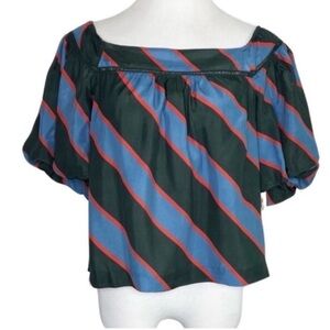Tracy Reese Hope For Flowers Puff Sleeve Top Size 6 Blue Stripe Multi